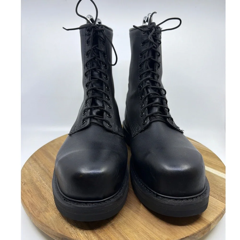 Bates Mens Black Leather Steel Toe Combat Boots Vibram E01950A Size 11 R EUC‎